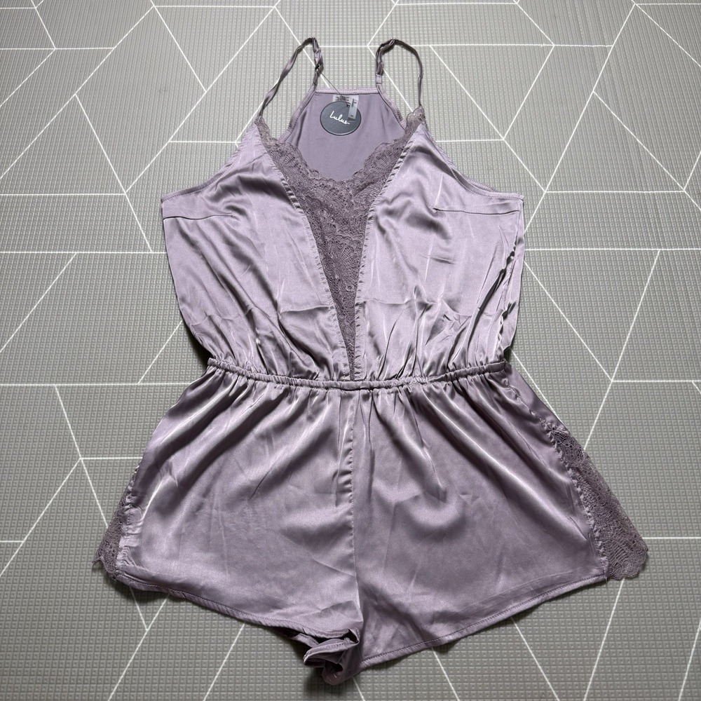 NEW Lulus Lovely Dreams Lilac Satin Lace Lingerie Romper M